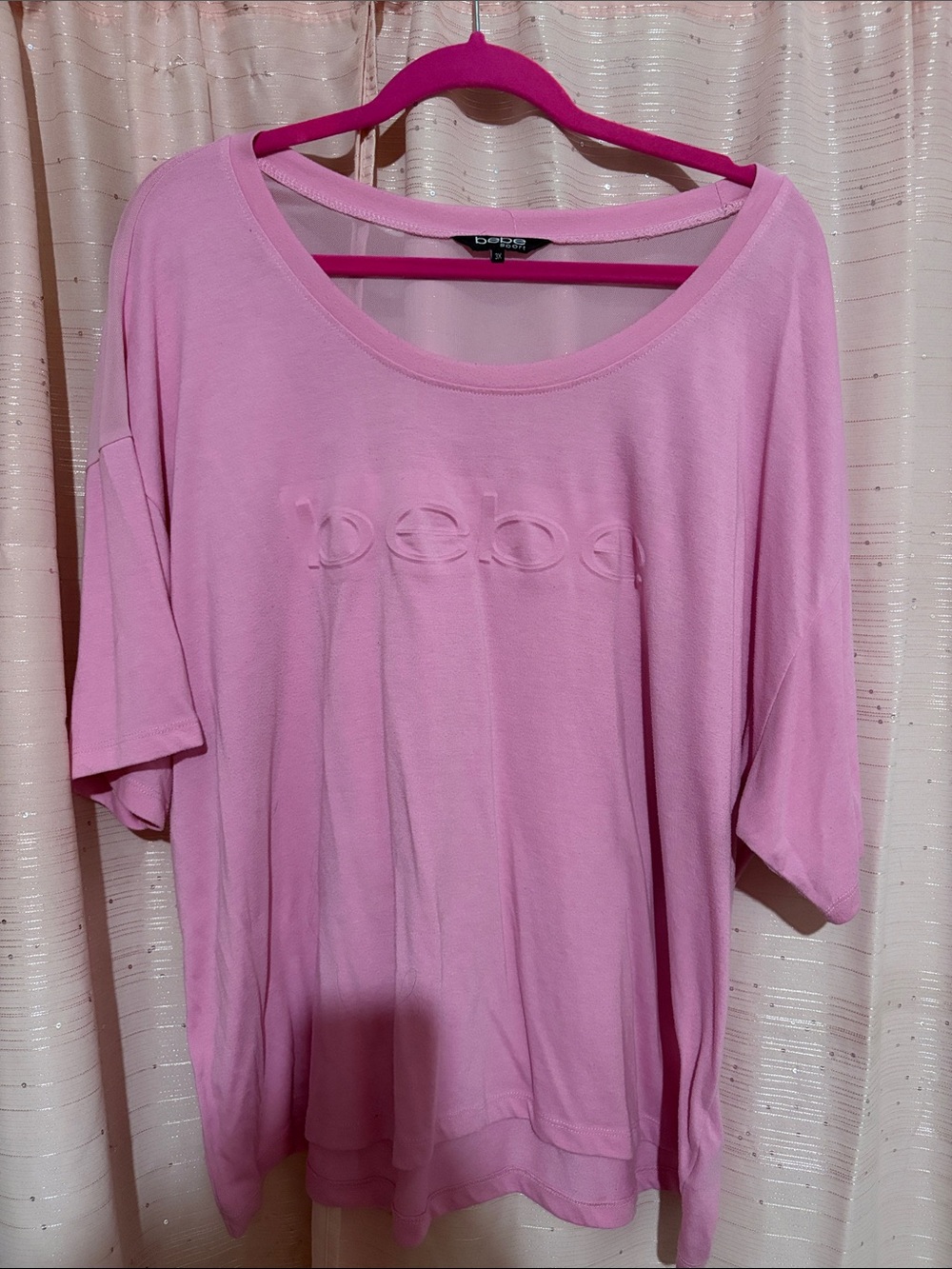 bebe Light Pink Short Sleeve Embossed Logo Tee
